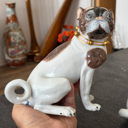 Charming Rare Pair Of Dresden Saxon Porcelain Pug Dog Figurines – Male & Female | Early 20th Century