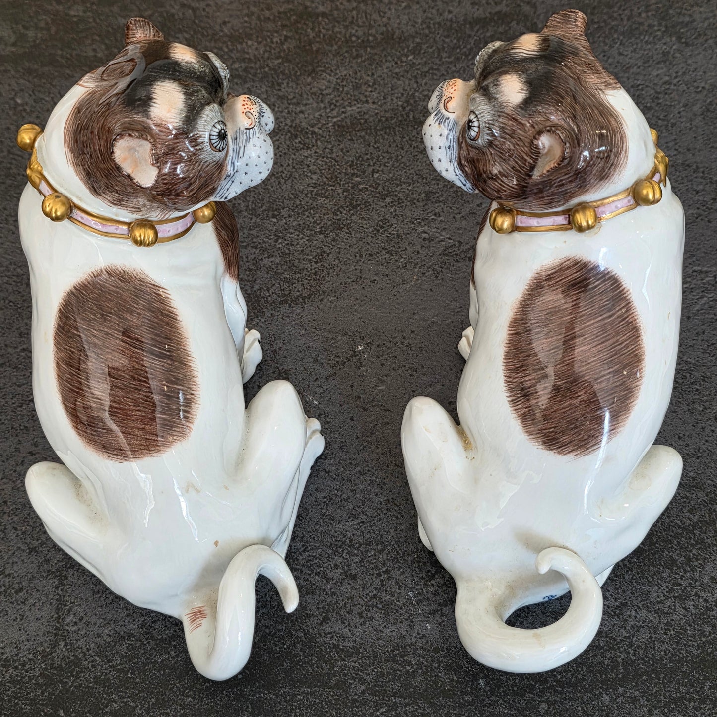 Charming Rare Pair Of Dresden Saxon Porcelain Pug Dog Figurines – Male & Female | Early 20th Century
