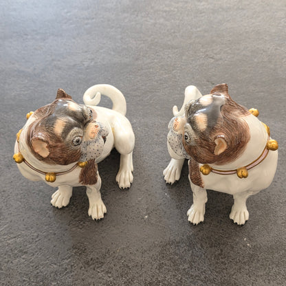 Charming Rare Pair Of Dresden Saxon Porcelain Pug Dog Figurines – Male & Female | Early 20th Century