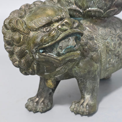 19thc Large Chinese Bronze Guanyin On A Dog Of Fo 33cm High