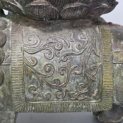 19thc Large Chinese Bronze Guanyin On A Dog Of Fo 33cm High
