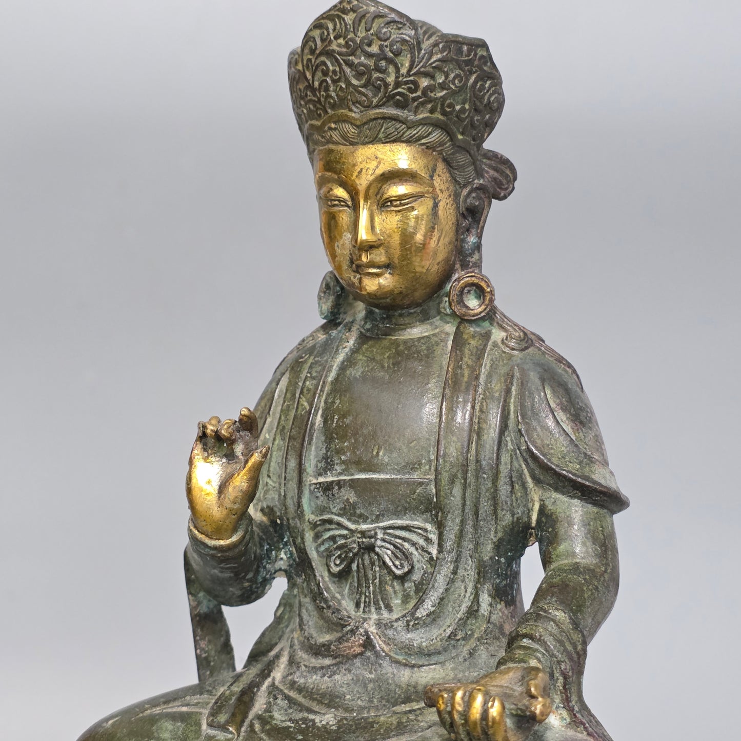 19thc Large Chinese Bronze Guanyin On A Dog Of Fo 33cm High