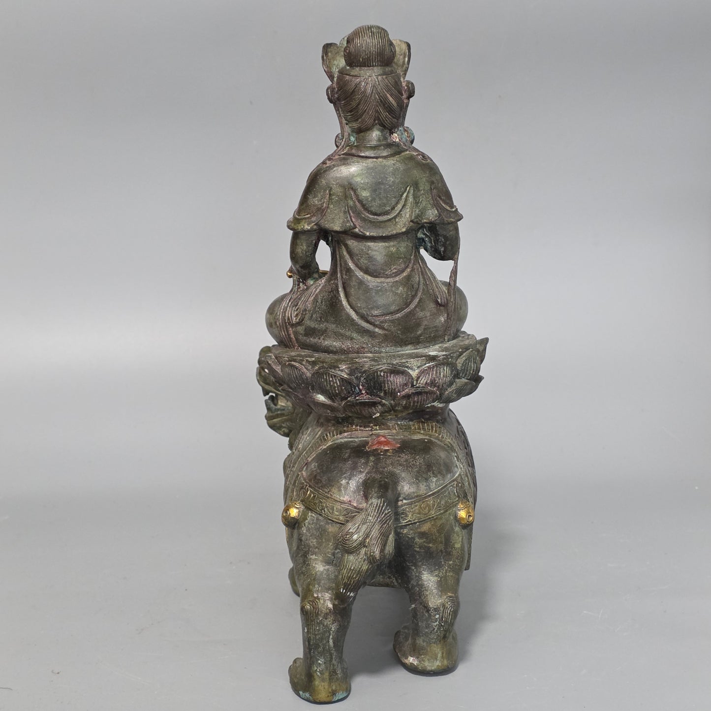 19thc Large Chinese Bronze Guanyin On A Dog Of Fo 33cm High