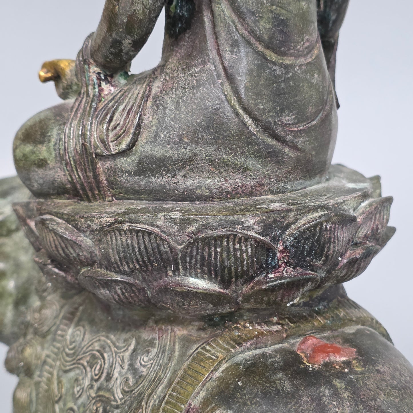 19thc Large Chinese Bronze Guanyin On A Dog Of Fo 33cm High