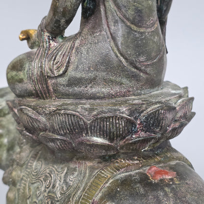 19thc Large Chinese Bronze Guanyin On A Dog Of Fo 33cm High