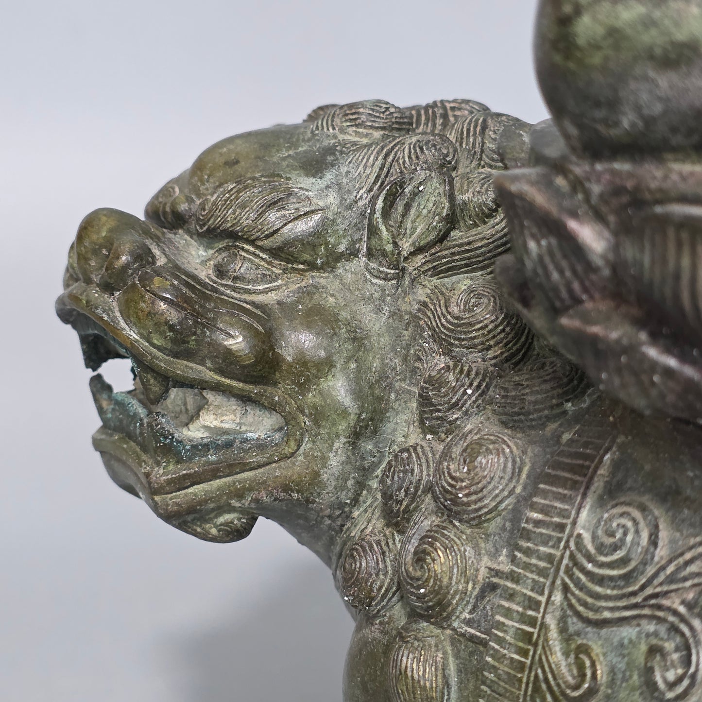 19thc Large Chinese Bronze Guanyin On A Dog Of Fo 33cm High