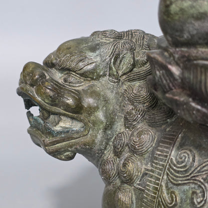 19thc Large Chinese Bronze Guanyin On A Dog Of Fo 33cm High