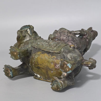 19thc Large Chinese Bronze Guanyin On A Dog Of Fo 33cm High