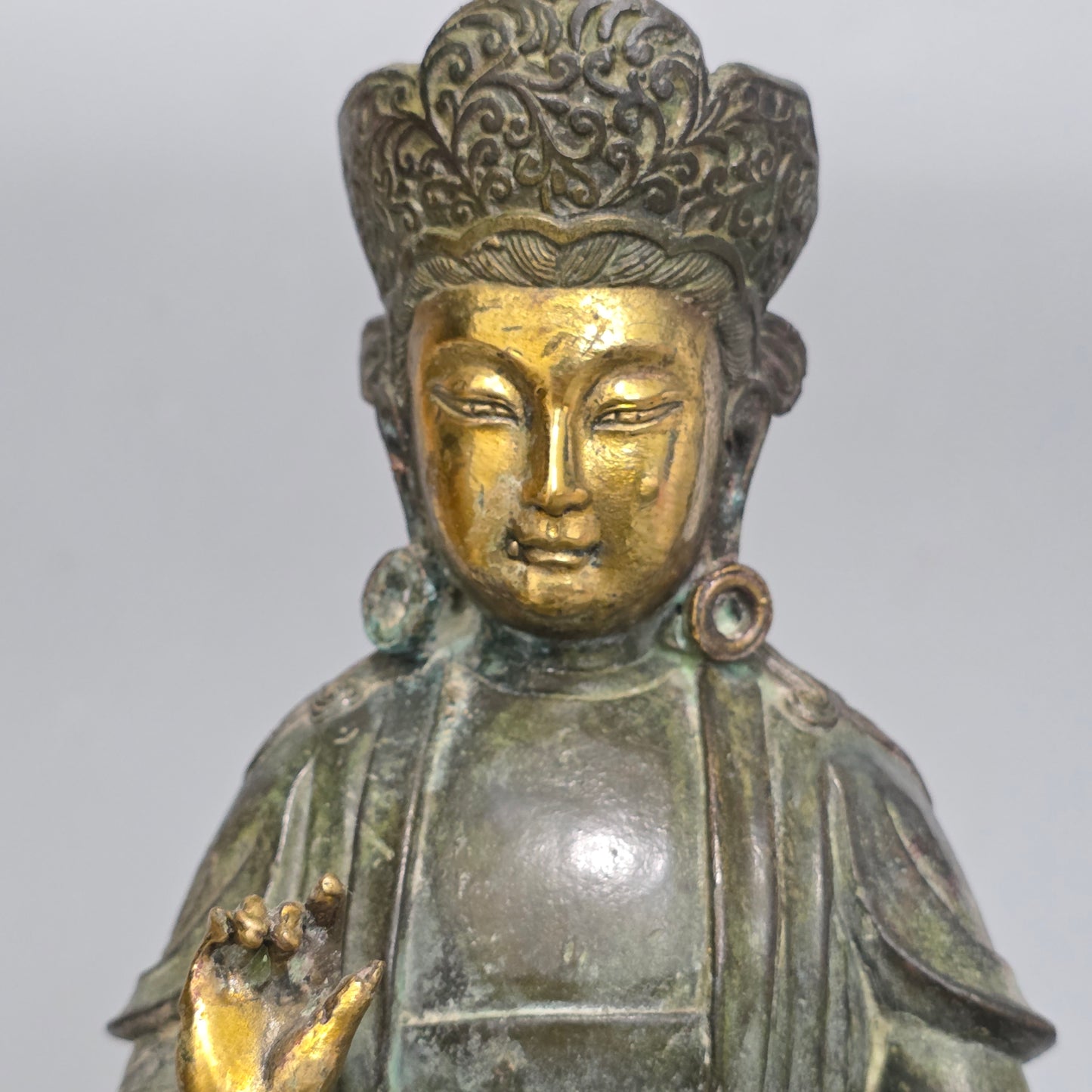 19thc Large Chinese Bronze Guanyin On A Dog Of Fo 33cm High