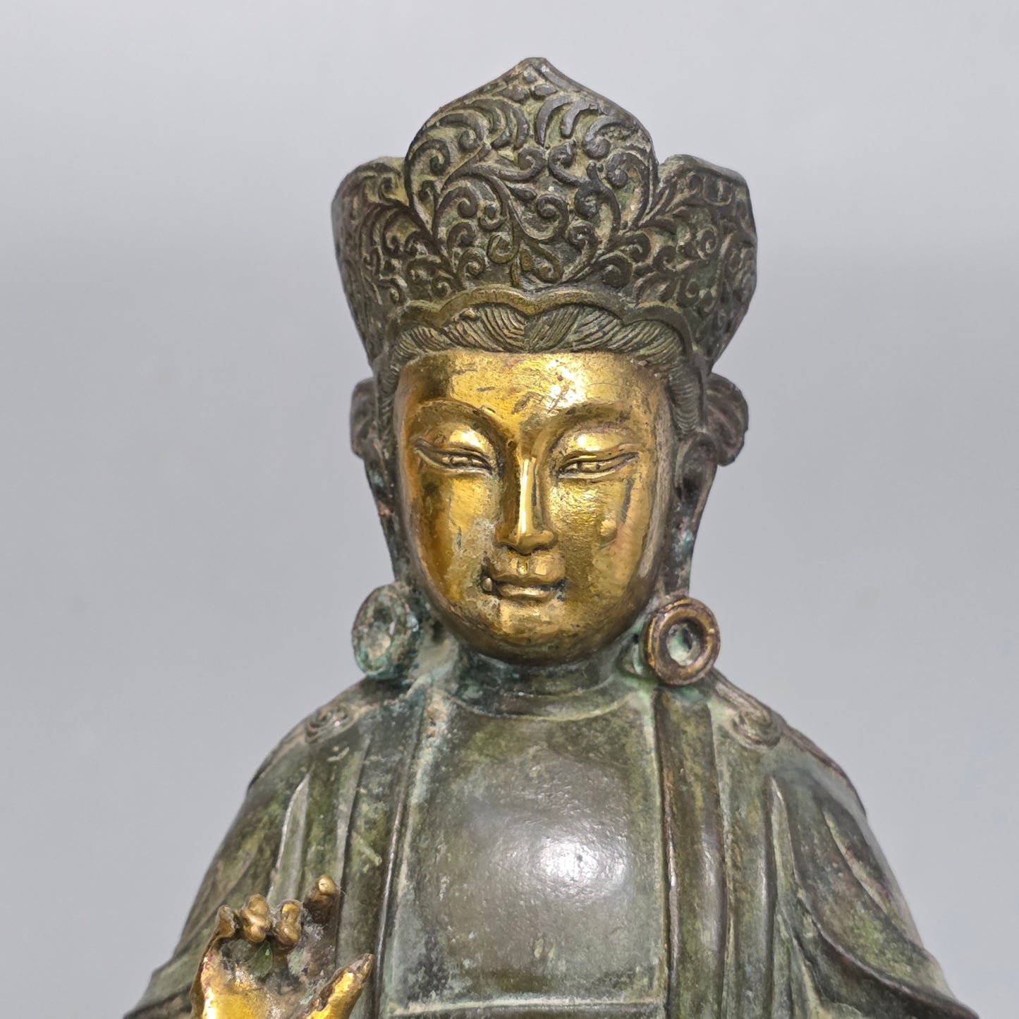 19thc Large Chinese Bronze Guanyin On A Dog Of Fo 33cm High