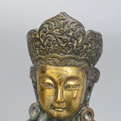19thc Large Chinese Bronze Guanyin On A Dog Of Fo 33cm High