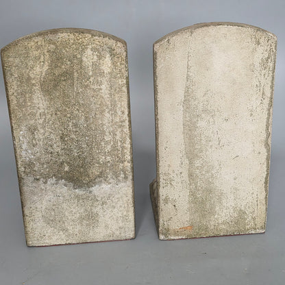 Fine Vintage Pair Of Cast Stone Fleur De Lis Lion Shield Bookends C1940s