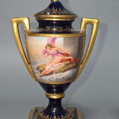 Exceptional Pair Of Antique Vienna Porcelain Empire Amphora Vases & Covers – Signed F. Koller