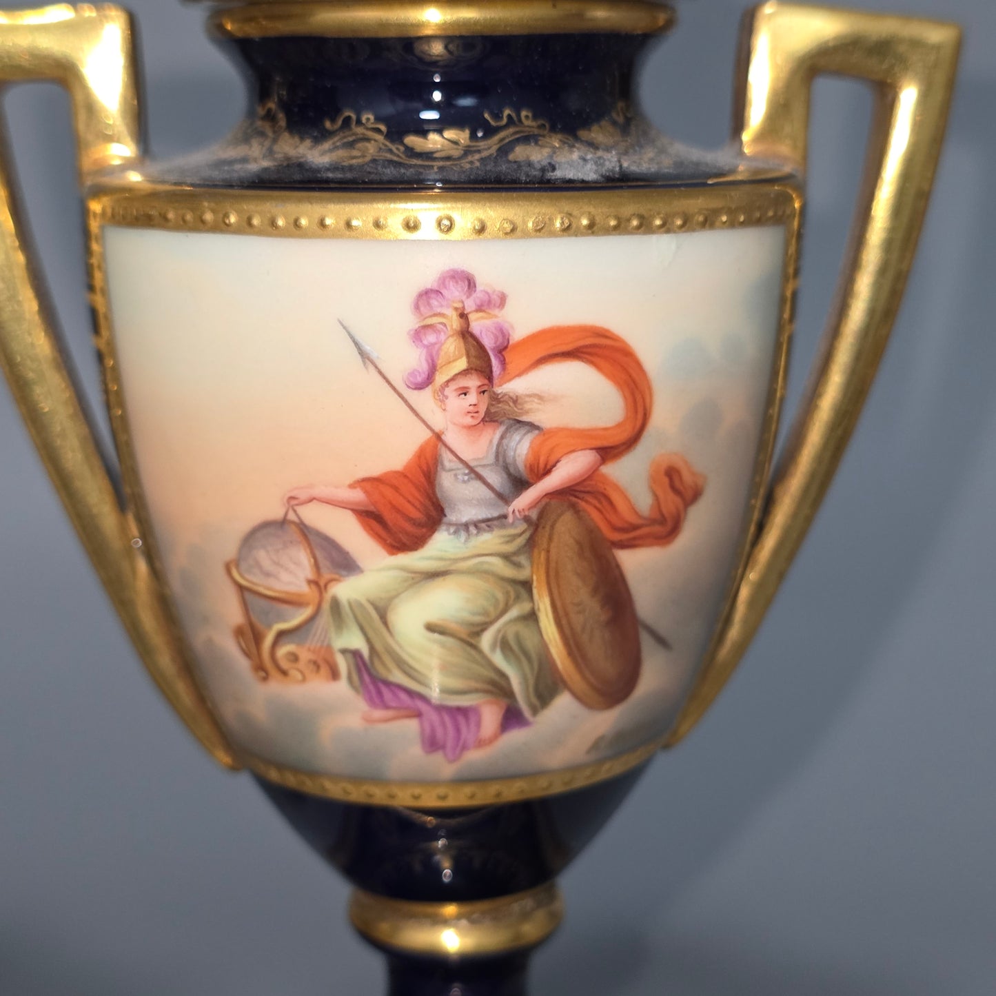 Exceptional Pair Of Antique Vienna Porcelain Empire Amphora Vases & Covers – Signed F. Koller