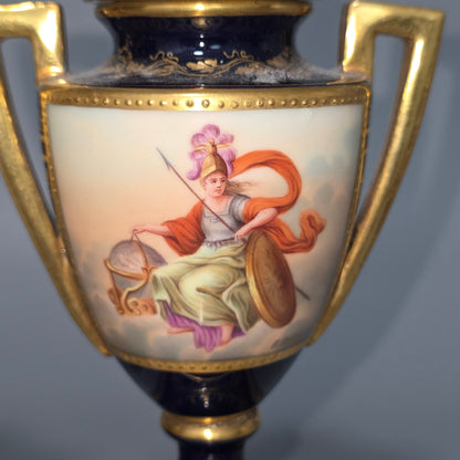 Exceptional Pair Of Antique Vienna Porcelain Empire Amphora Vases & Covers – Signed F. Koller