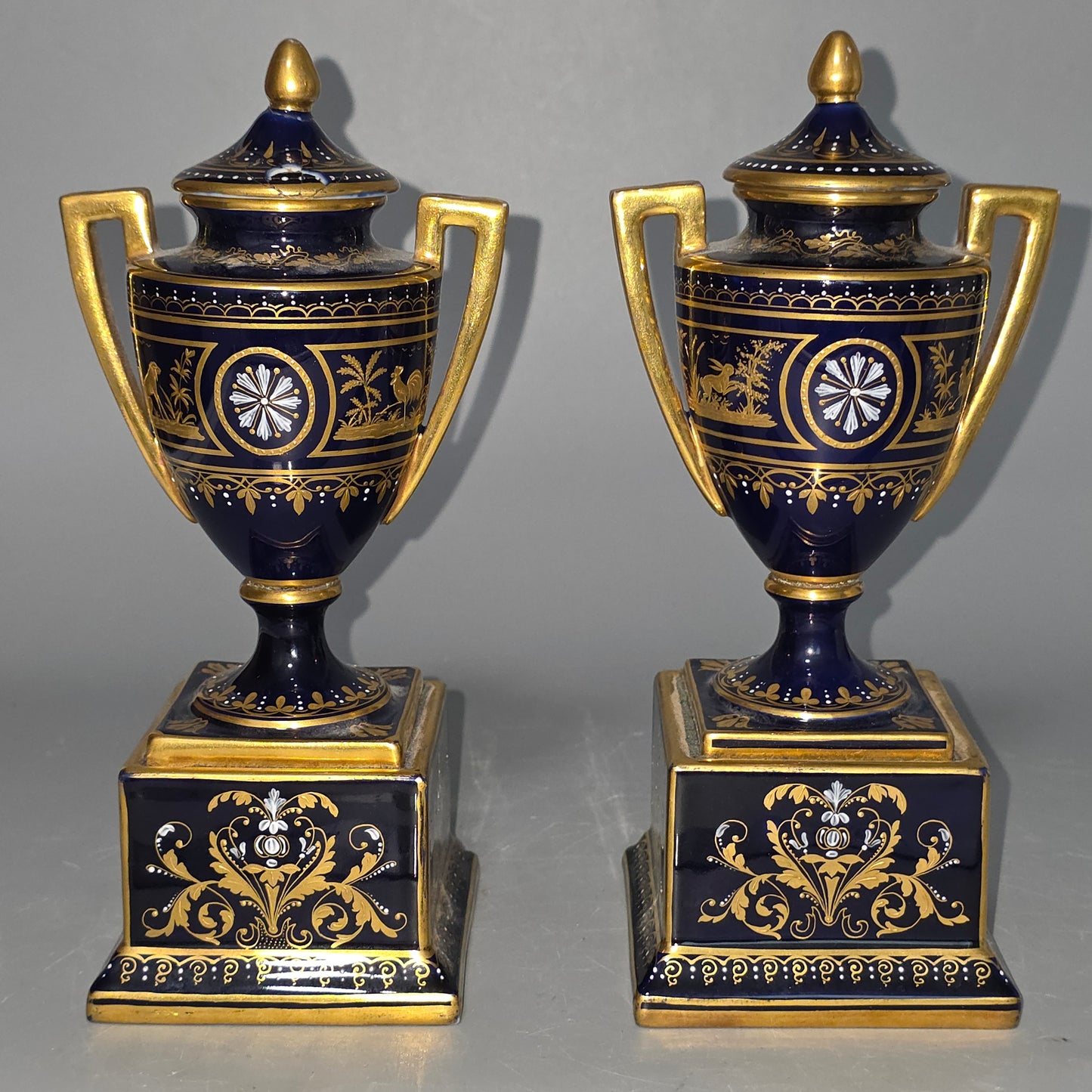 Exceptional Pair Of Antique Vienna Porcelain Empire Amphora Vases & Covers – Signed F. Koller