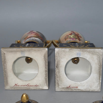 Exceptional Pair Of Antique Vienna Porcelain Empire Amphora Vases & Covers – Signed F. Koller