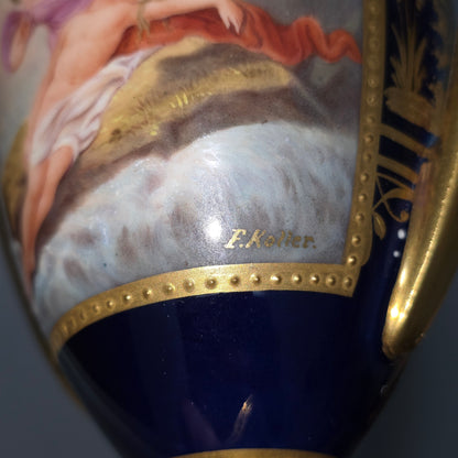 Exceptional Pair Of Antique Vienna Porcelain Empire Amphora Vases & Covers – Signed F. Koller