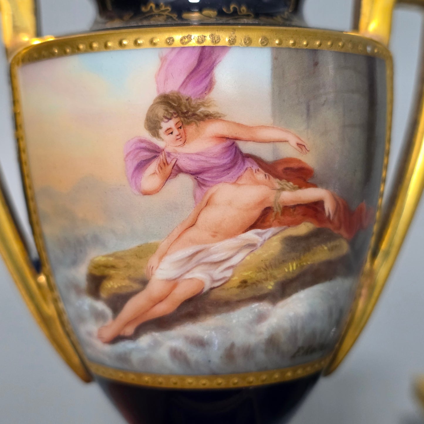 Exceptional Pair Of Antique Vienna Porcelain Empire Amphora Vases & Covers – Signed F. Koller