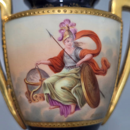 Exceptional Pair Of Antique Vienna Porcelain Empire Amphora Vases & Covers – Signed F. Koller
