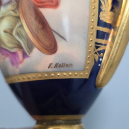 Exceptional Pair Of Antique Vienna Porcelain Empire Amphora Vases & Covers – Signed F. Koller