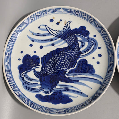 Attractive Pair of Arita Japanese Porcelain Chargers - Swimming Carp 29cm