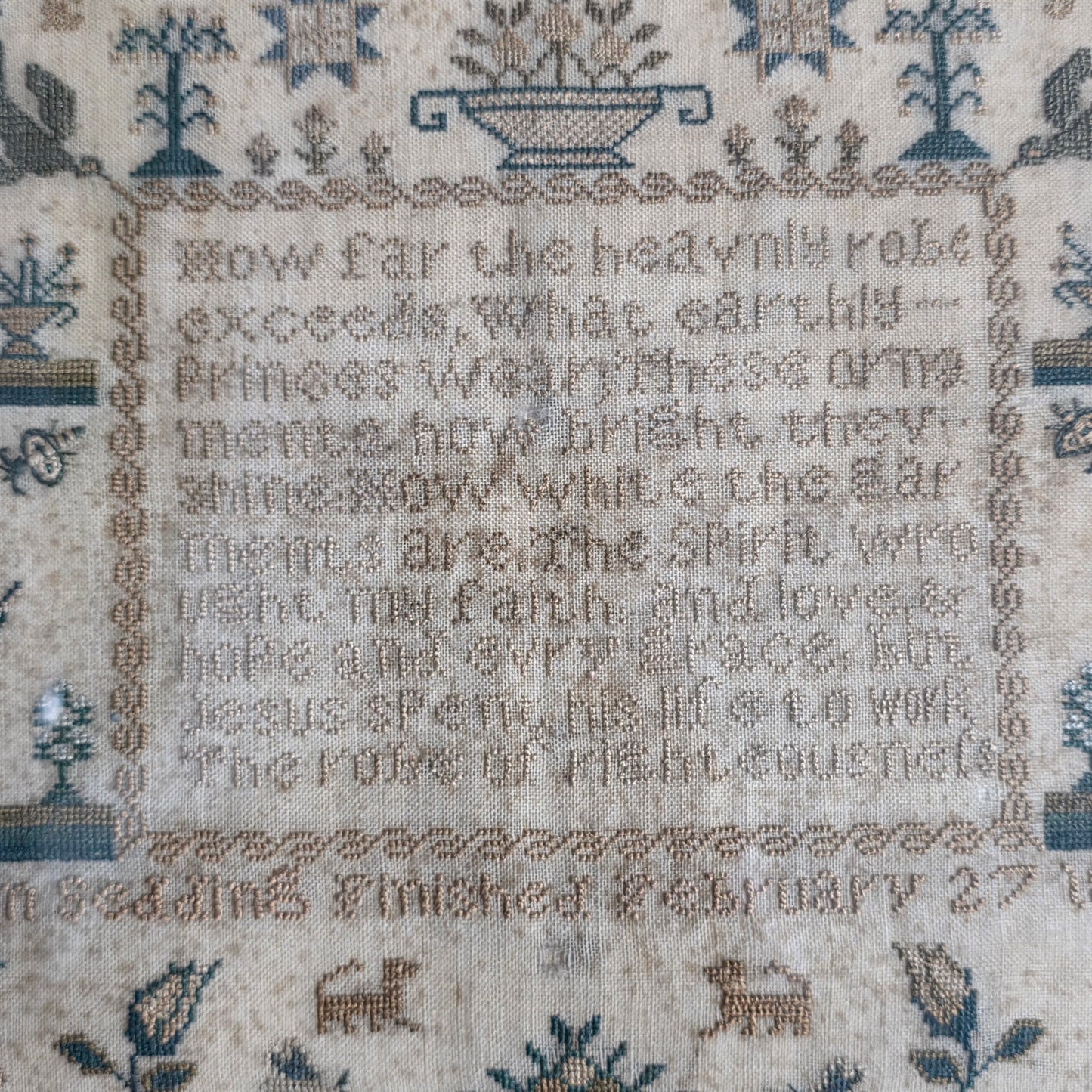 Exquisite Framed Antique Sampler, by Olive Ann Sedding, Feb 27th 1826