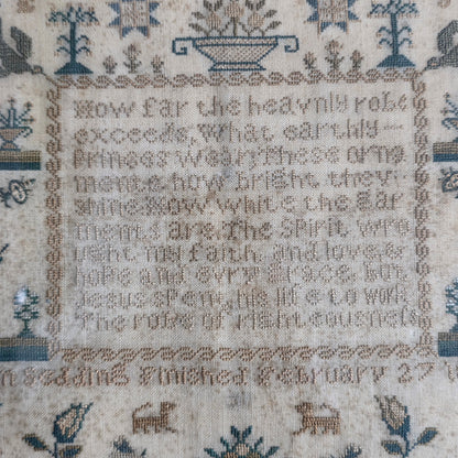 Exquisite Framed Antique Sampler, by Olive Ann Sedding, Feb 27th 1826