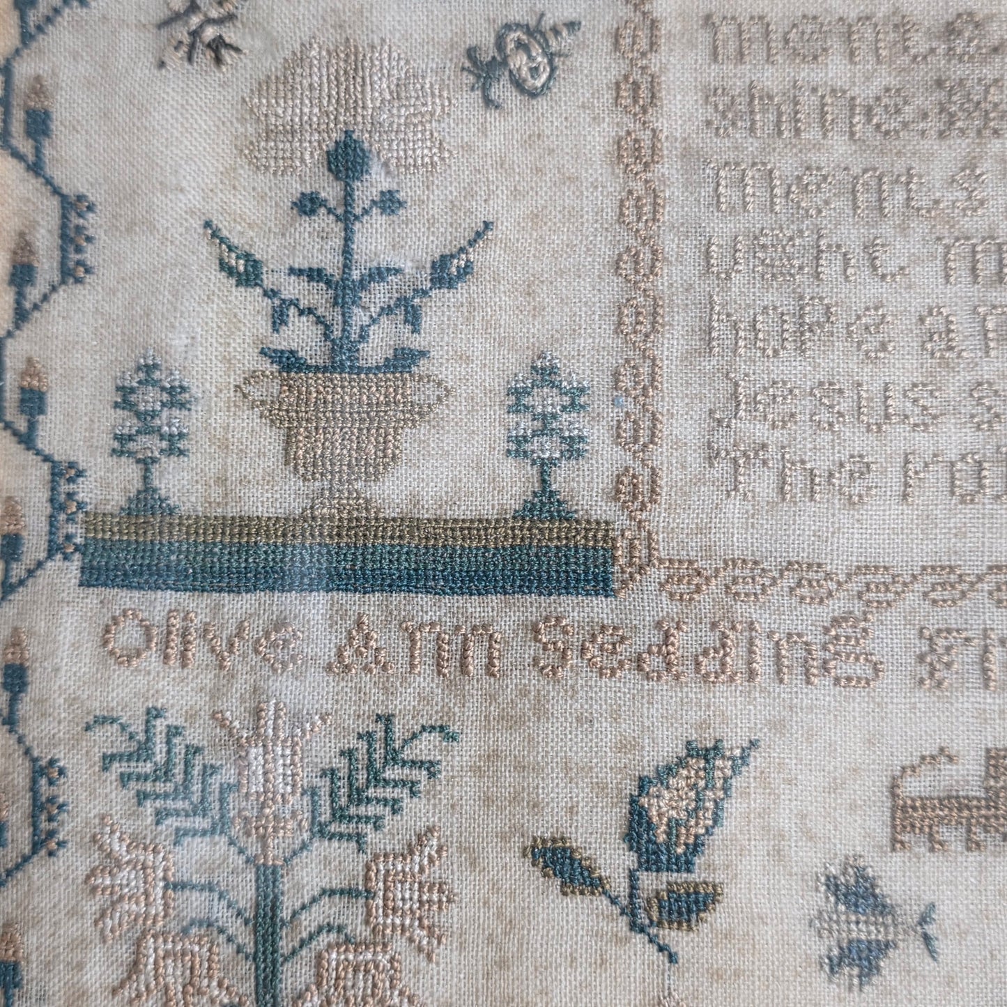 Exquisite Framed Antique Sampler, by Olive Ann Sedding, Feb 27th 1826