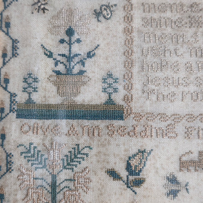 Exquisite Framed Antique Sampler, by Olive Ann Sedding, Feb 27th 1826