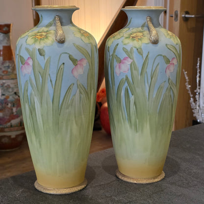 Stunning Art Nouveau Japanese Nippon/kinjo Floral Vases 32.5cm