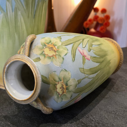 Stunning Art Nouveau Japanese Nippon/kinjo Floral Vases 32.5cm