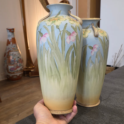 Stunning Art Nouveau Japanese Nippon/kinjo Floral Vases 32.5cm