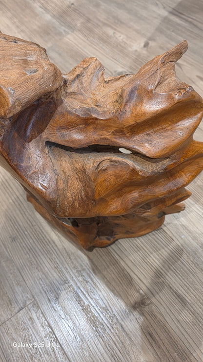 Large rustic wooden centrepiece bowl, 53cm x 46cm.