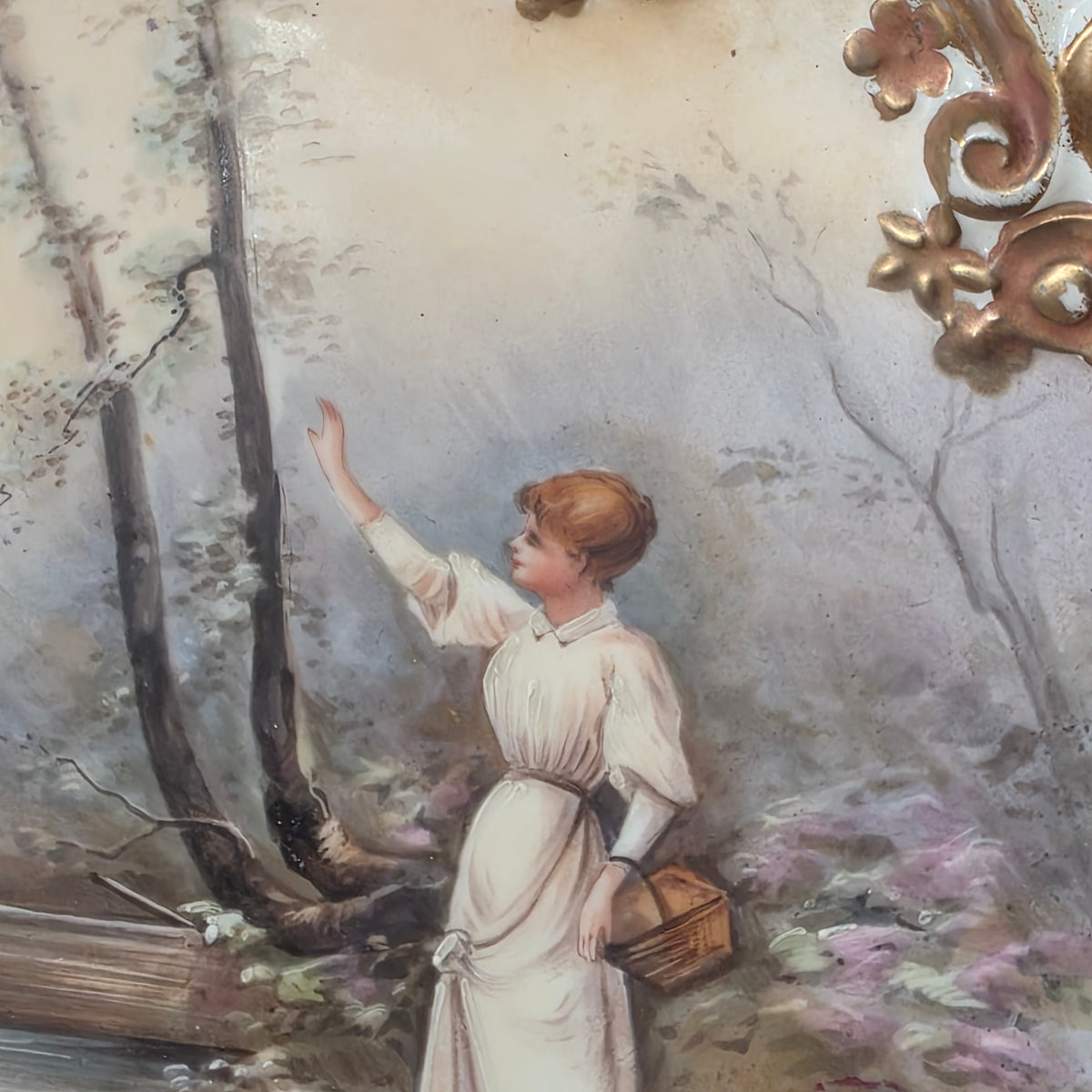 Delightful Large French Handpainted Twin Handled Dish c1890