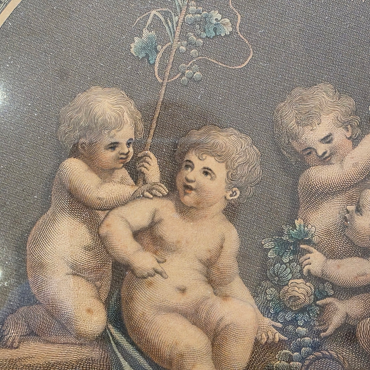Pair of antique Bartolozzi cherub prints, in gilt wooden frames 25.5cm