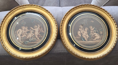 Pair of antique Bartolozzi cherub prints, in gilt wooden frames 25.5cm
