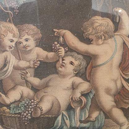 Pair of antique Bartolozzi cherub prints, in gilt wooden frames 25.5cm