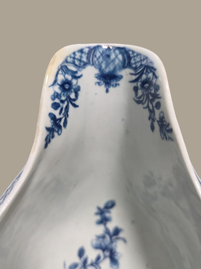 Rare Worcester Porcelain Sauceboat – “The Fisherman and Billboard Island” Pattern, c.1760