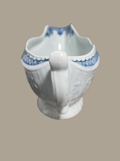 Rare Worcester Porcelain Sauceboat – “The Fisherman and Billboard Island” Pattern, c.1760