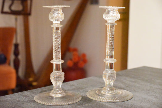 Superb Large Pair Of Victorian Cut Crystal Glass Candlesticks - Lee Sherman Antiques