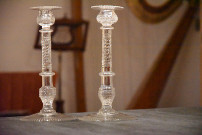 Superb Large Pair Of Victorian Cut Crystal Glass Candlesticks - Lee Sherman Antiques