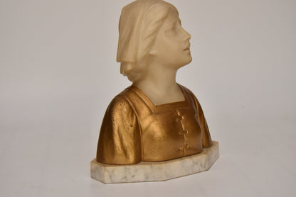 Gustave Van Vaerenbergh (Belgian, 1873–1927) – Alabaster and Gilt Bust of a Maiden