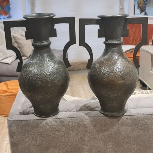 Fabulous19thc Pair Of Very Large Cast Bronze Alhambra Style Islamic Vases 44cm High