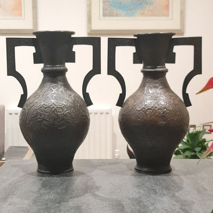 Fabulous19thc Pair Of Very Large Cast Bronze Alhambra Style Islamic Vases 44cm High