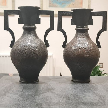 Fabulous19thc Pair Of Very Large Cast Bronze Alhambra Style Islamic Vases 44cm High