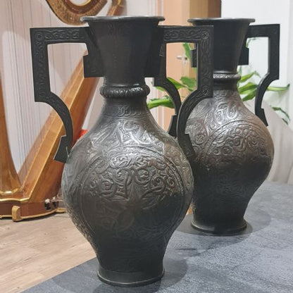 Fabulous19thc Pair Of Very Large Cast Bronze Alhambra Style Islamic Vases 44cm High