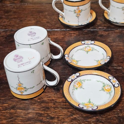 Exquisite Rare Mintons Yellow & Black Persian Rose Coffee Cans & Saucers C1900