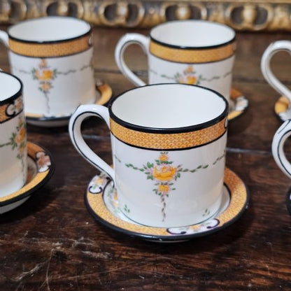 Exquisite Rare Mintons Yellow & Black Persian Rose Coffee Cans & Saucers C1900