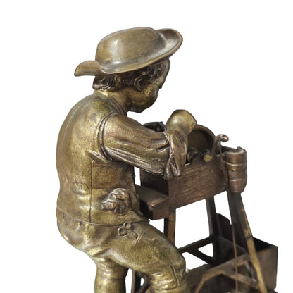 Charles-louis Menne (swedish, 1822–1894) A Gilt Bronze Match Holder & Striker, Cast As A Boy Sharpening A Knife Upon A Grinding Wheel